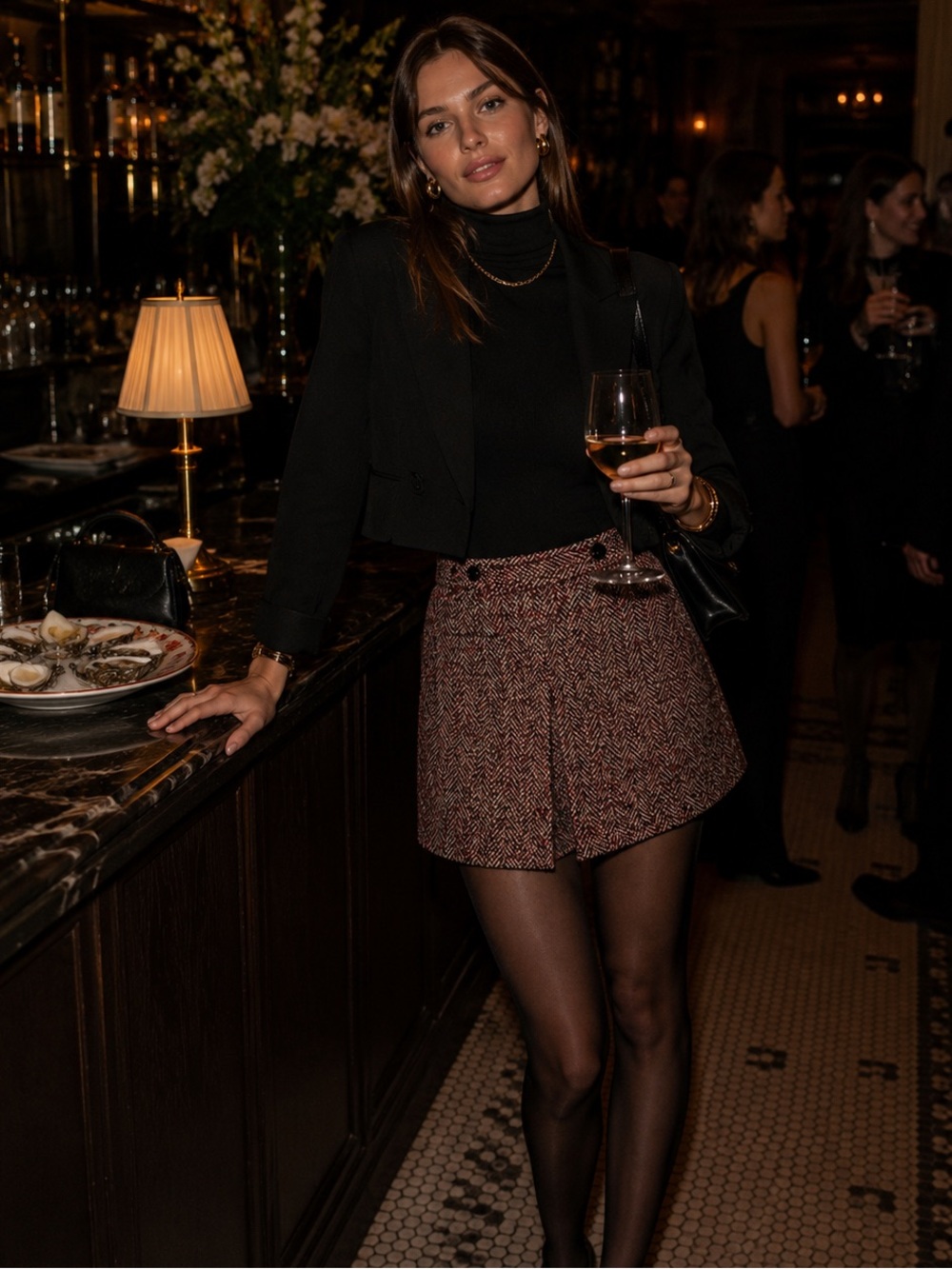 Chic Tweed Skirt - Red and Black